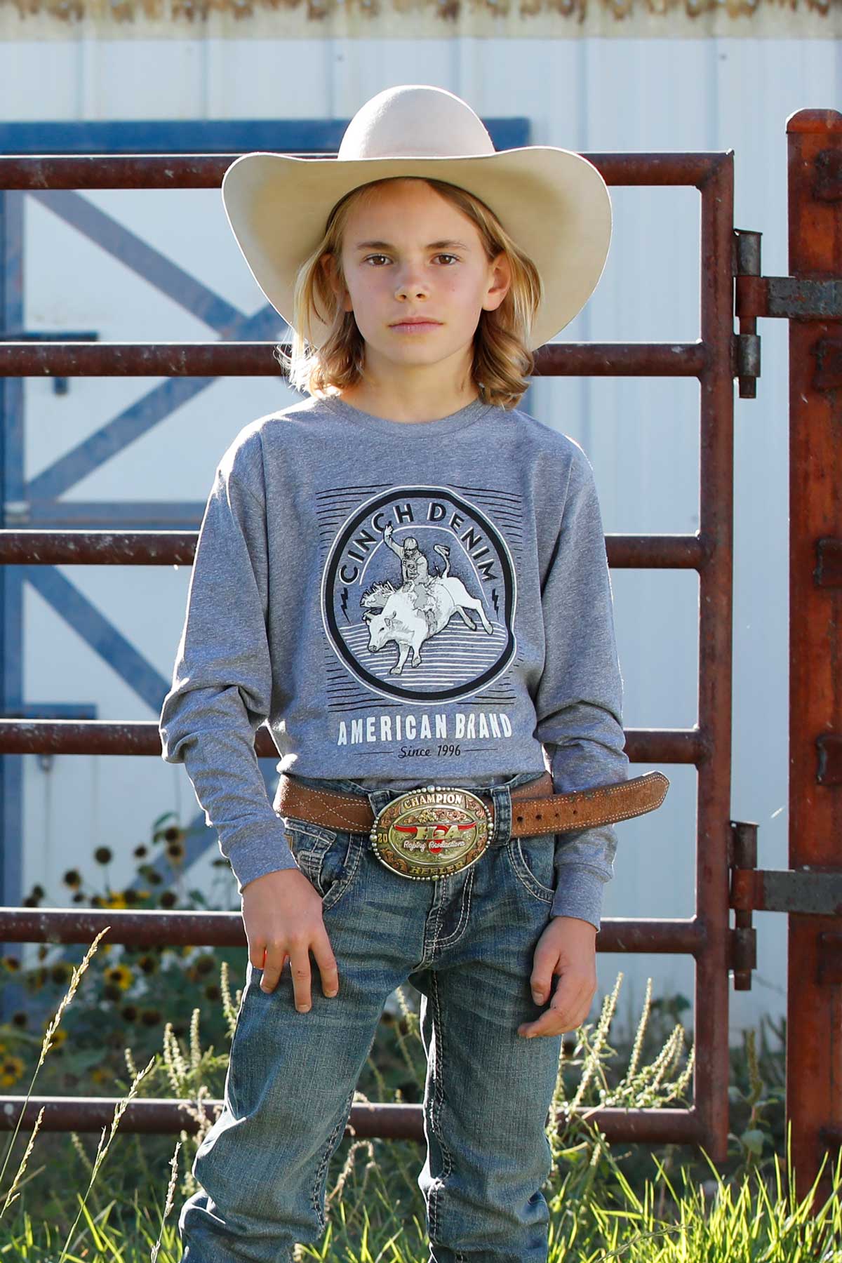 Boy's Cinch American Pride Long Sleeve Tee ~ Gray