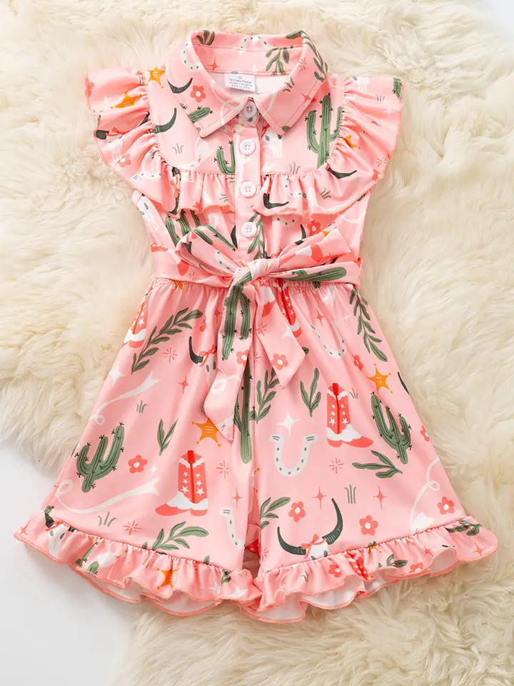 Cactus & Cow Skull Printed Girls Romper
