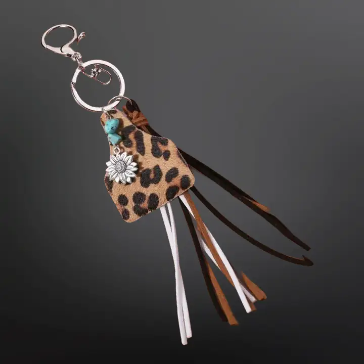 Cheetah Cow Tag Tassel Key Chain