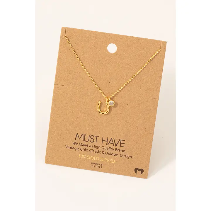Dainty Dipped Horse Shoe W/Charm Necklace