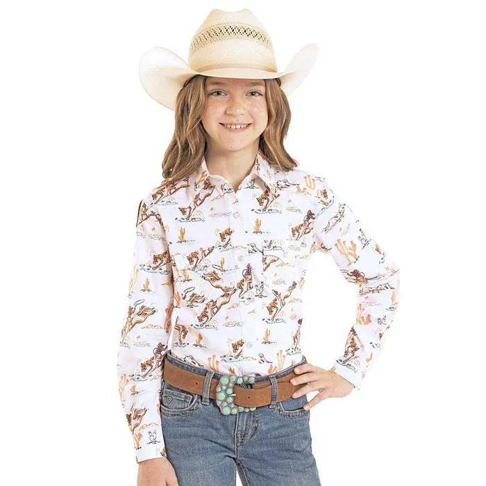 Girl's Print Shirt by Panhandle ~ Peach
