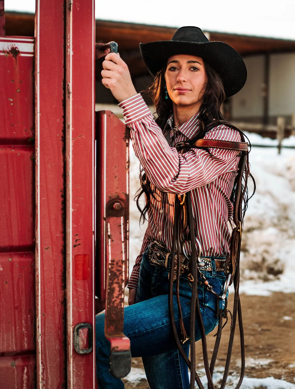 Ladies Striped Cinch ~ Red