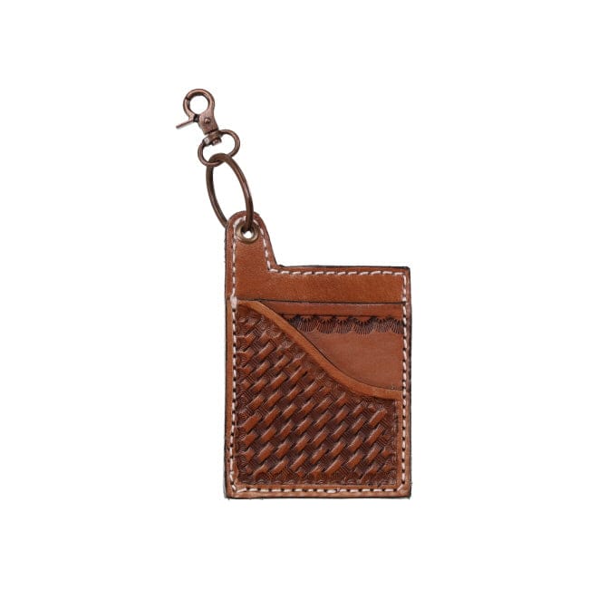 Leather Card Holder Key Chain ~ Basketweave