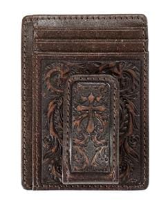 Leather Embossed Cross Wallet ~ Money Clip