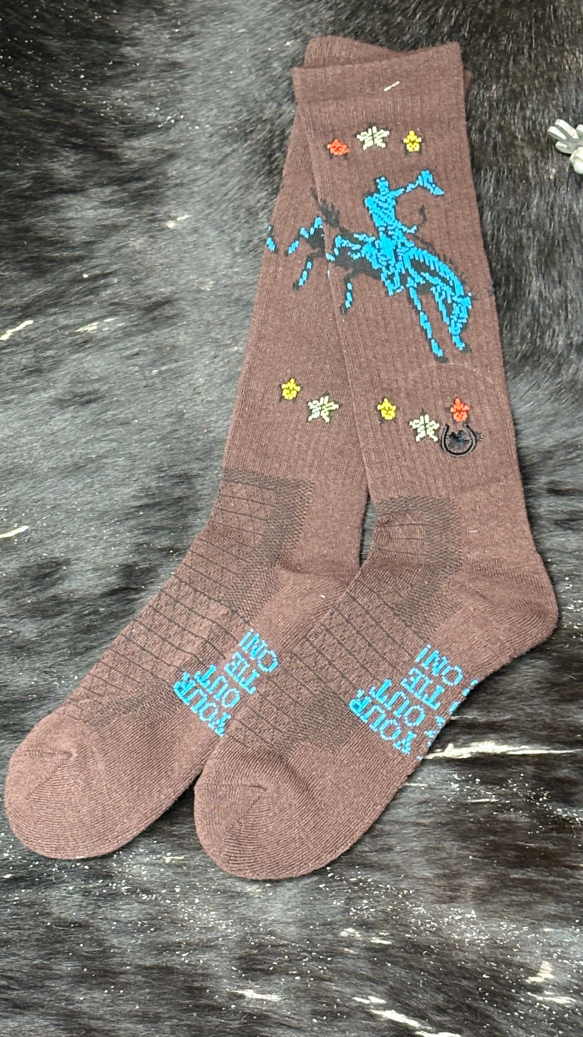 Lucky Chuck Socks ~Fringe Long Live Cowboy ~ Brown