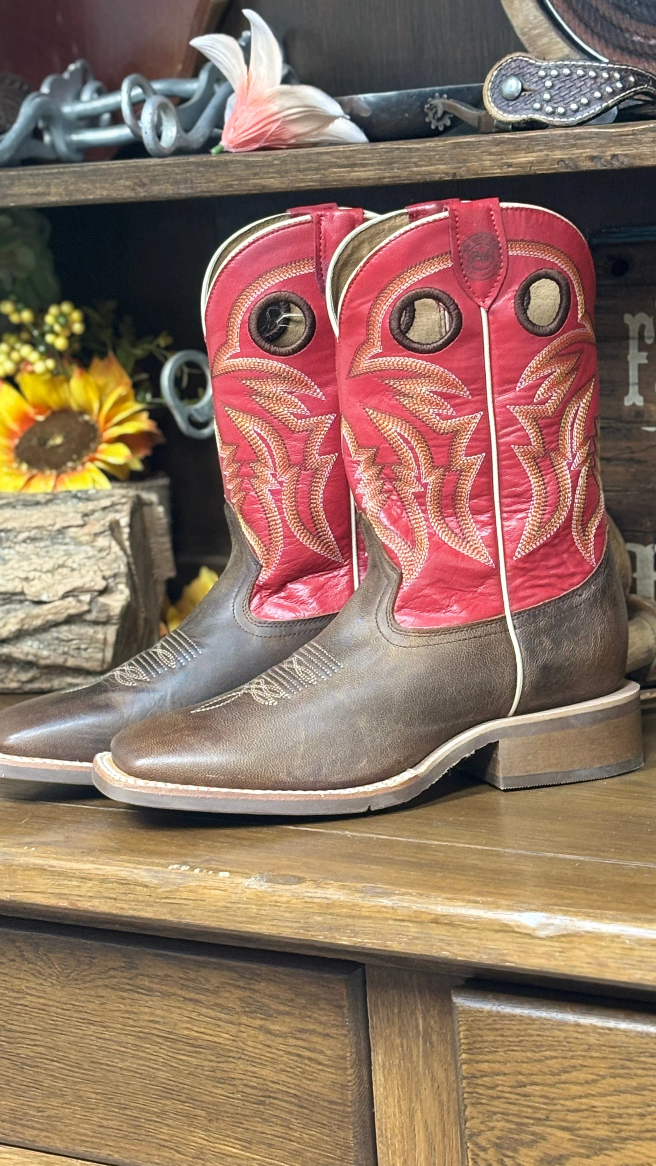 Men’s Goat Wide Square Boots by R. Watson~Red