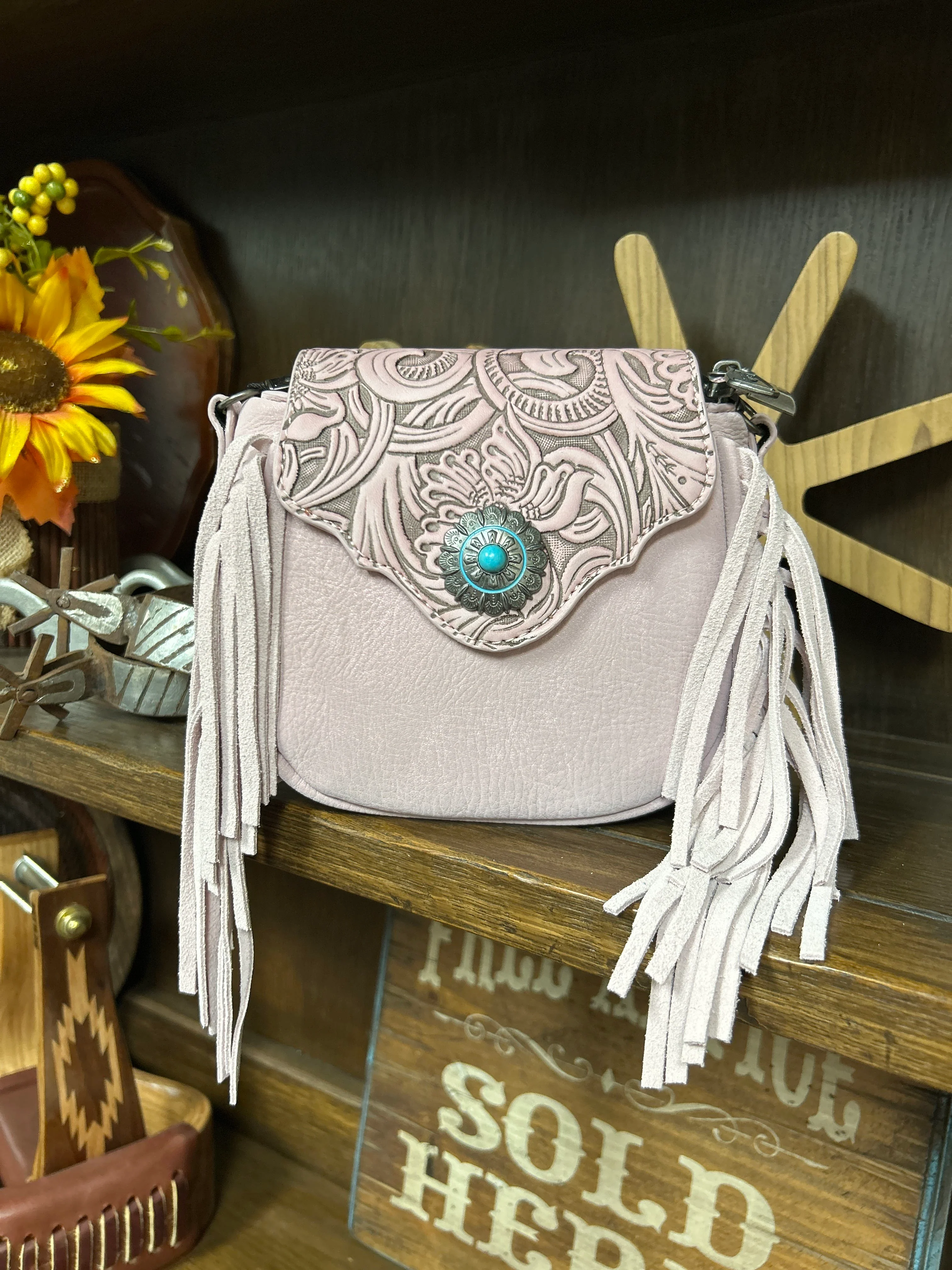 MW Embossed Fringe Mini Crossbody - Image 5
