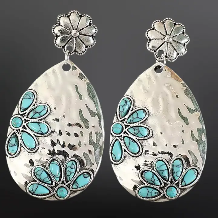 Western Turquoise Flower Earrings
