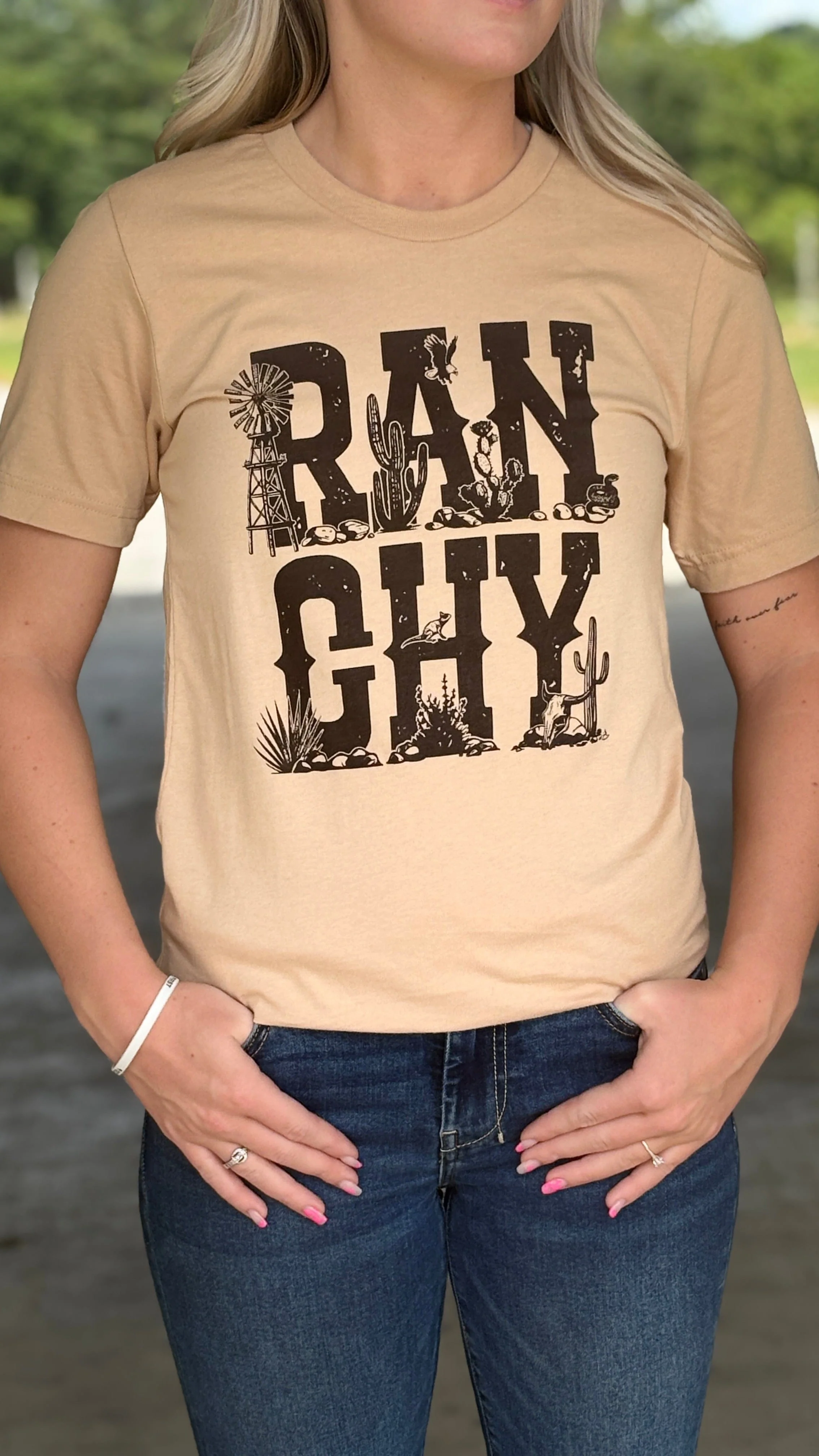 Ranchy Western Tee ~ Sand