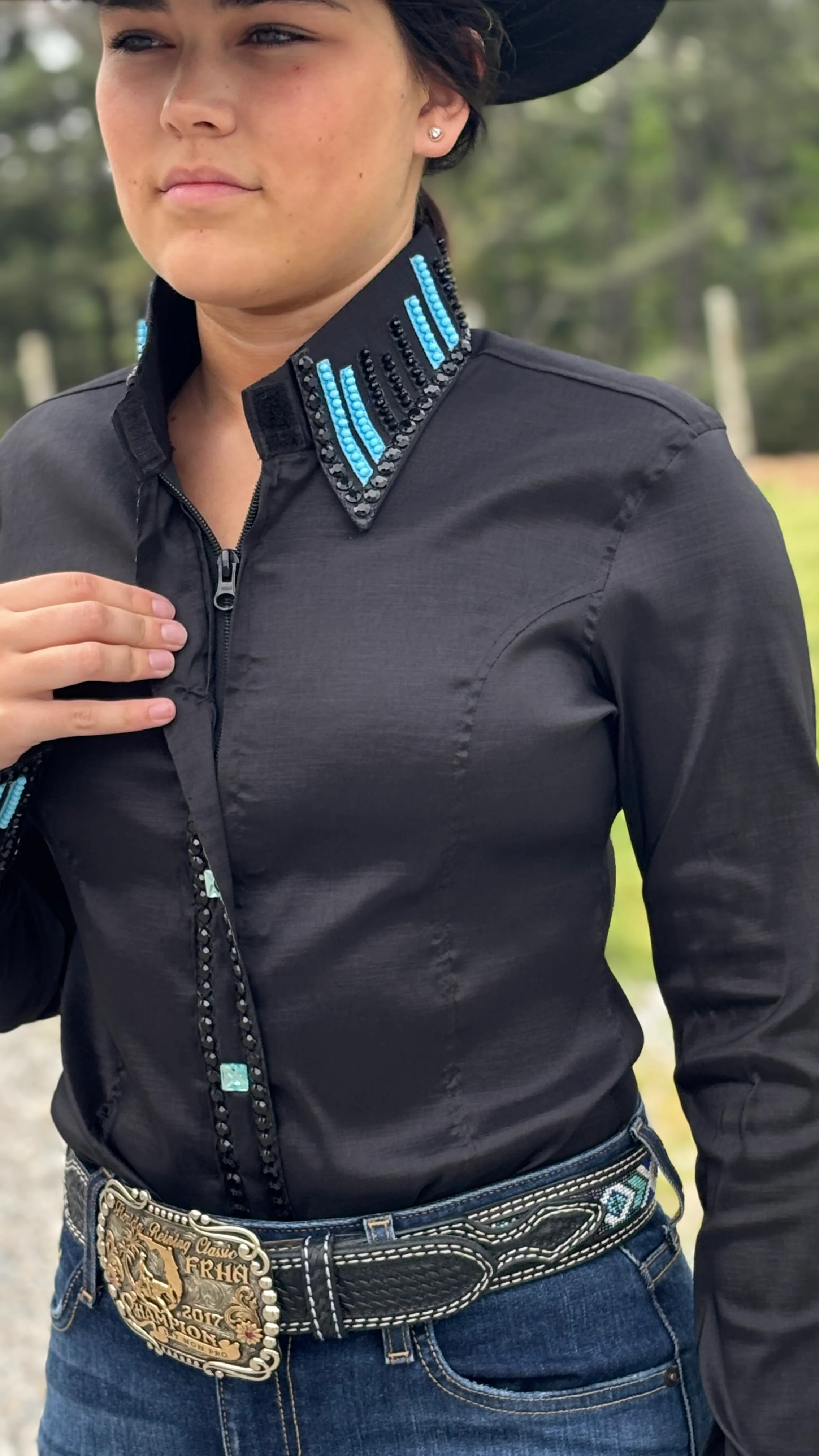 RHC Taffeta Bling Concealed Zipper Show Shirt -Black - Image 5