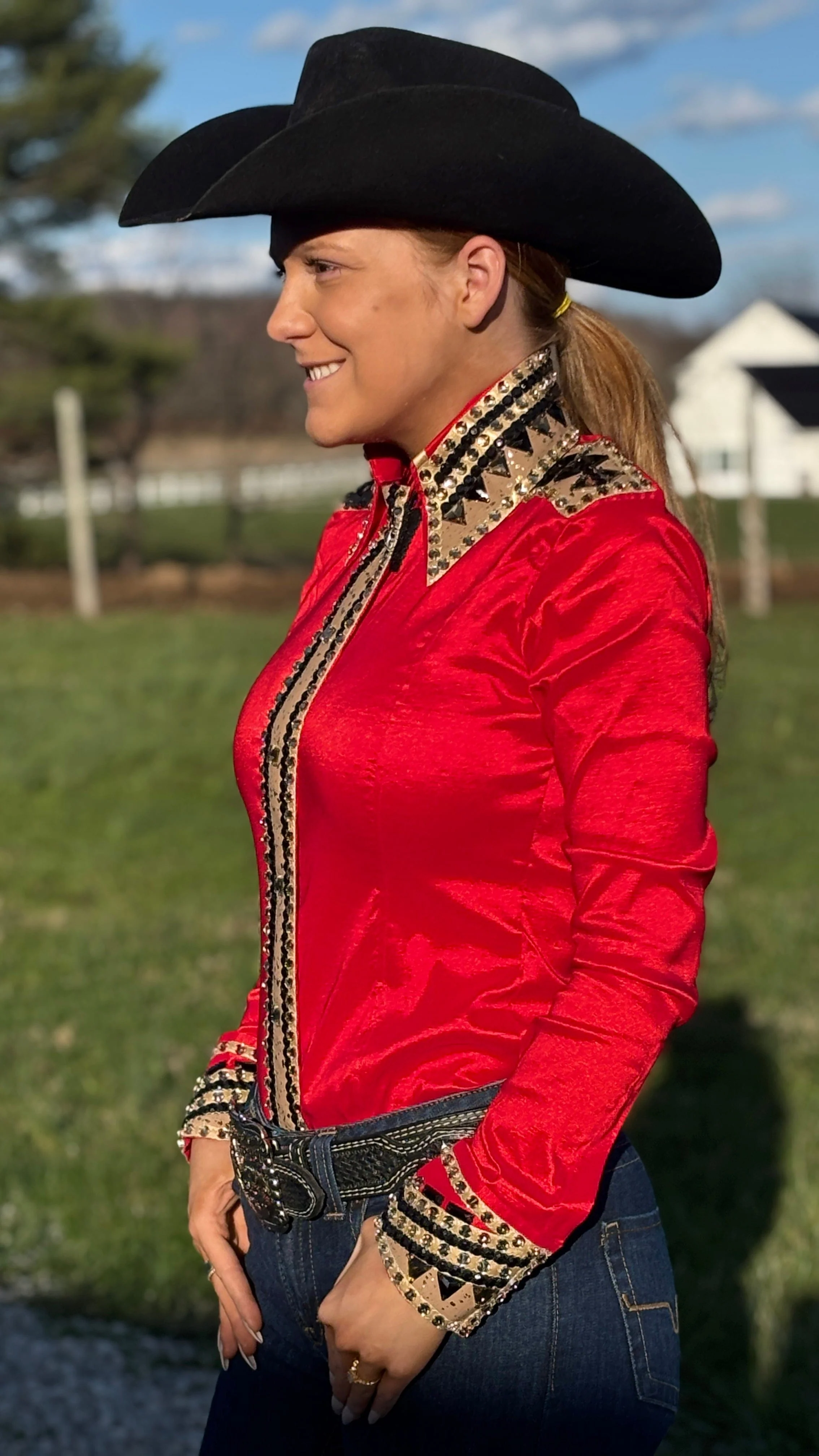 RHC Taffeta Bling Concealed Zipper Show Shirt -Red - Image 2