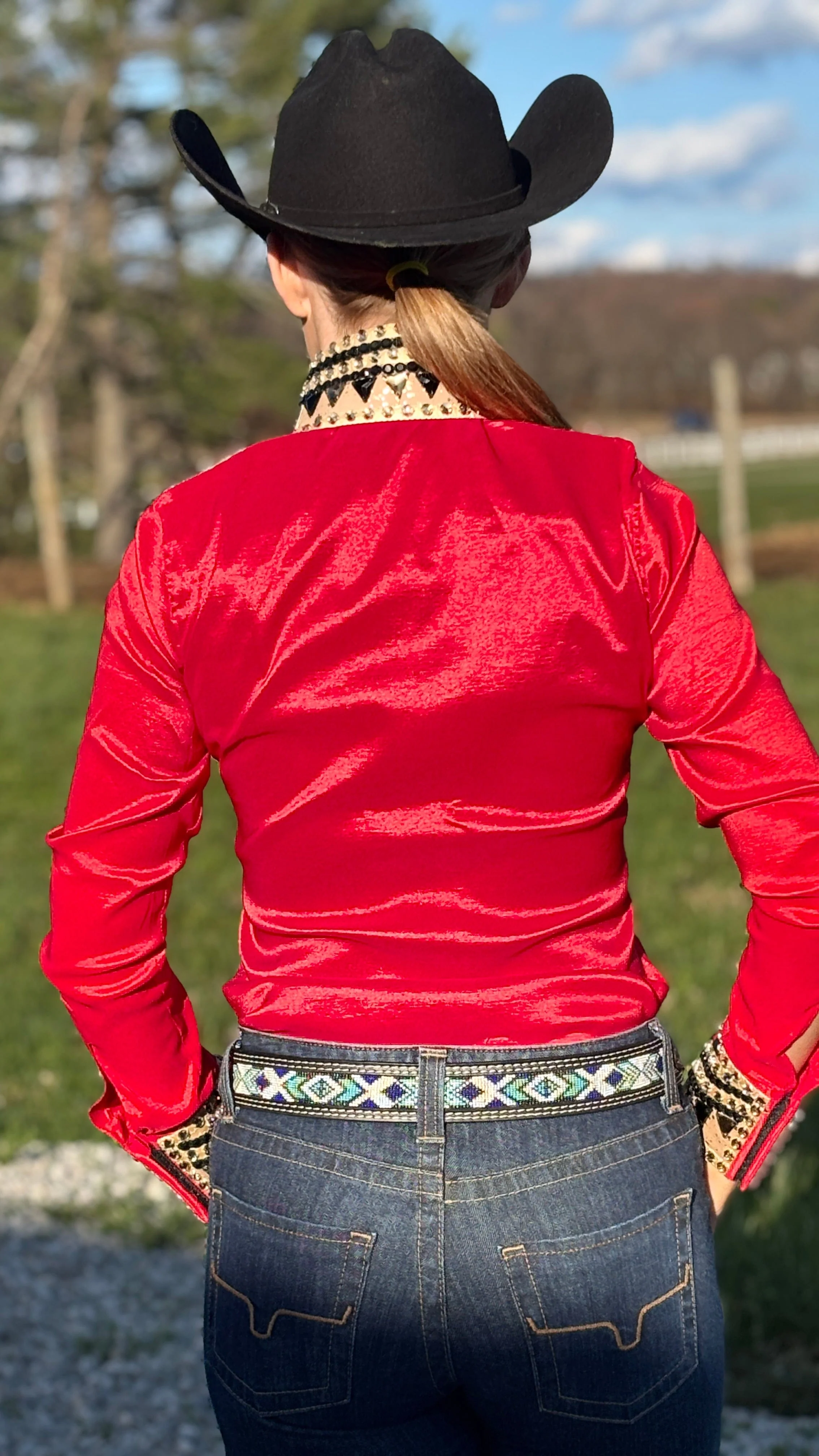 RHC Taffeta Bling Concealed Zipper Show Shirt -Red - Image 3