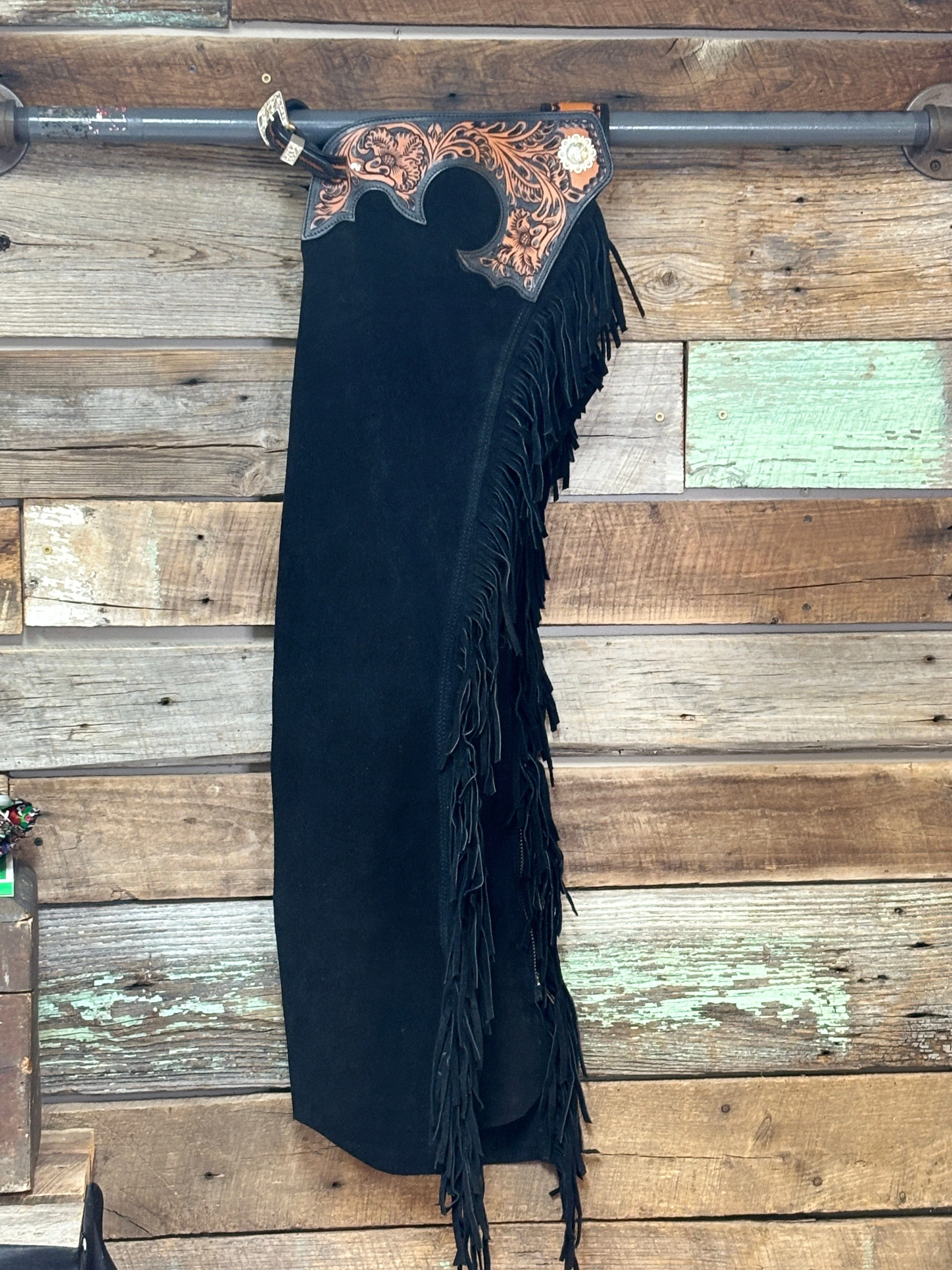 Suede Tooled Top Chaps ~ Black - Image 3