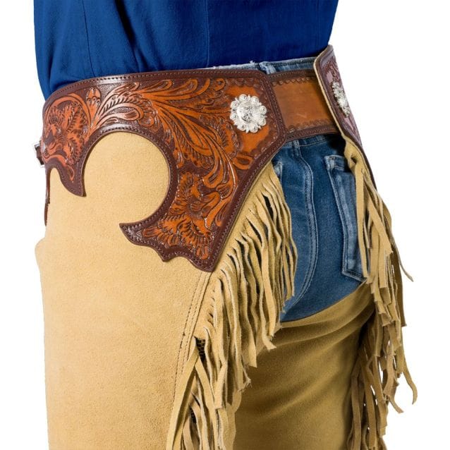 Suede Tooled Top Chaps ~ Sand - Image 3