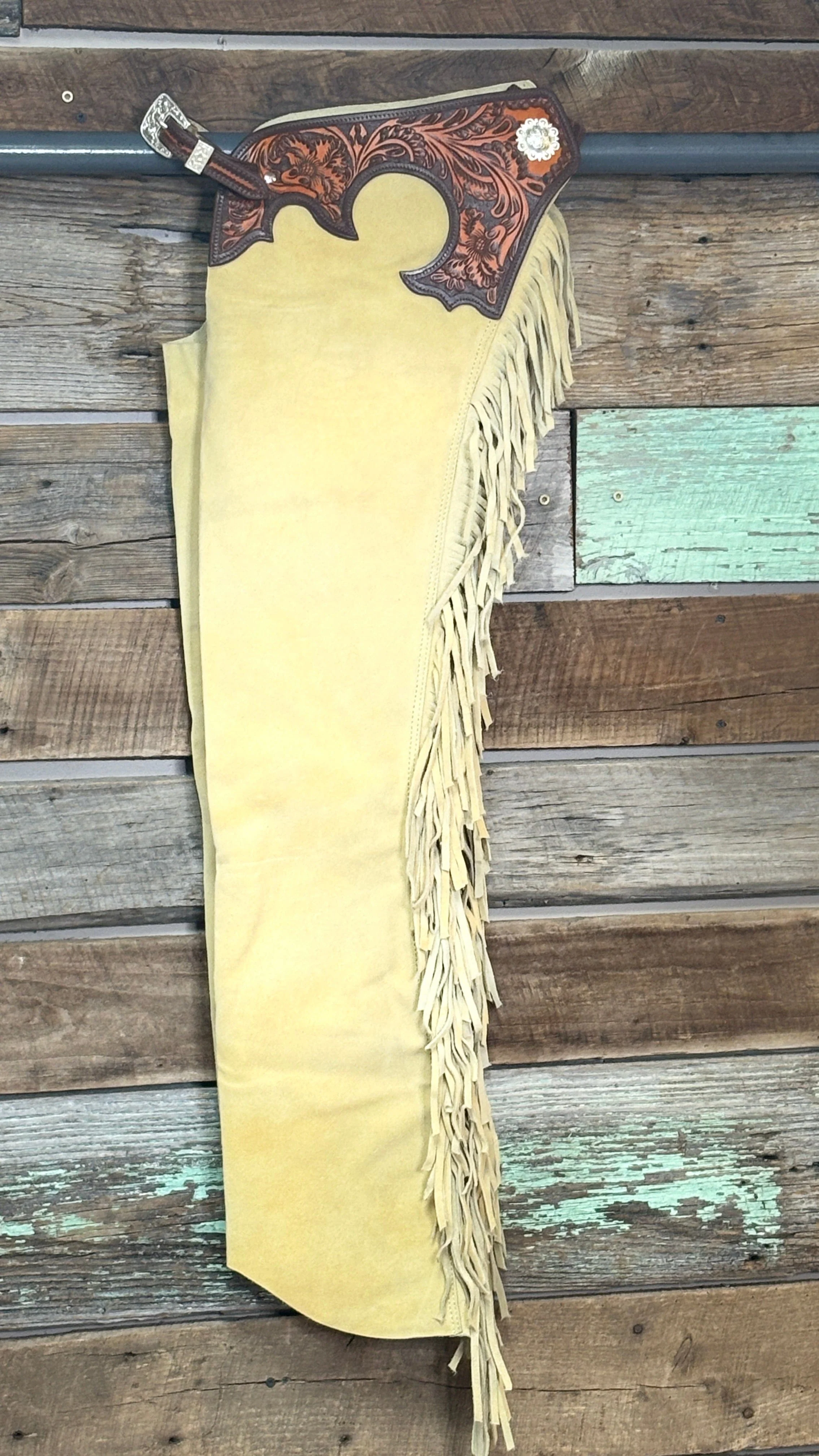 Suede Tooled Top Chaps ~ Sand - Image 5