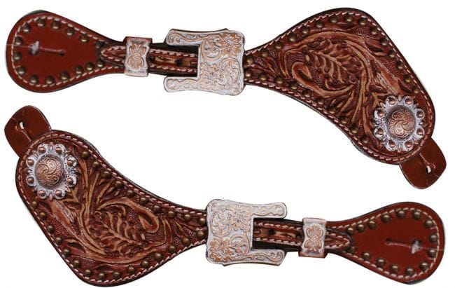 Tooled Spur Straps W/Concho
