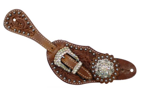 Tooled Spur Straps W/Crystal Rhinestone