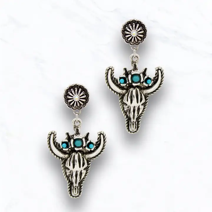 Turquoise Bull Skull Earrings