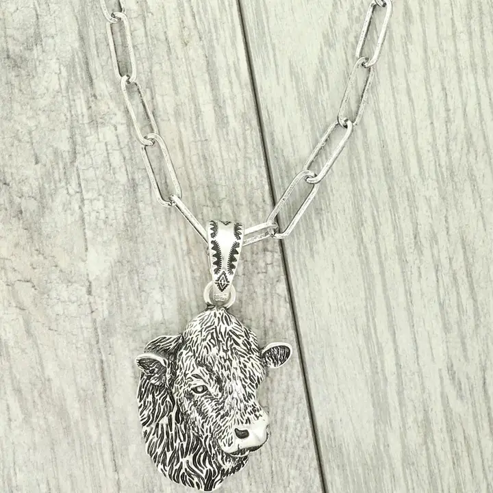 Western Cow Head Pendant Necklace - Image 2