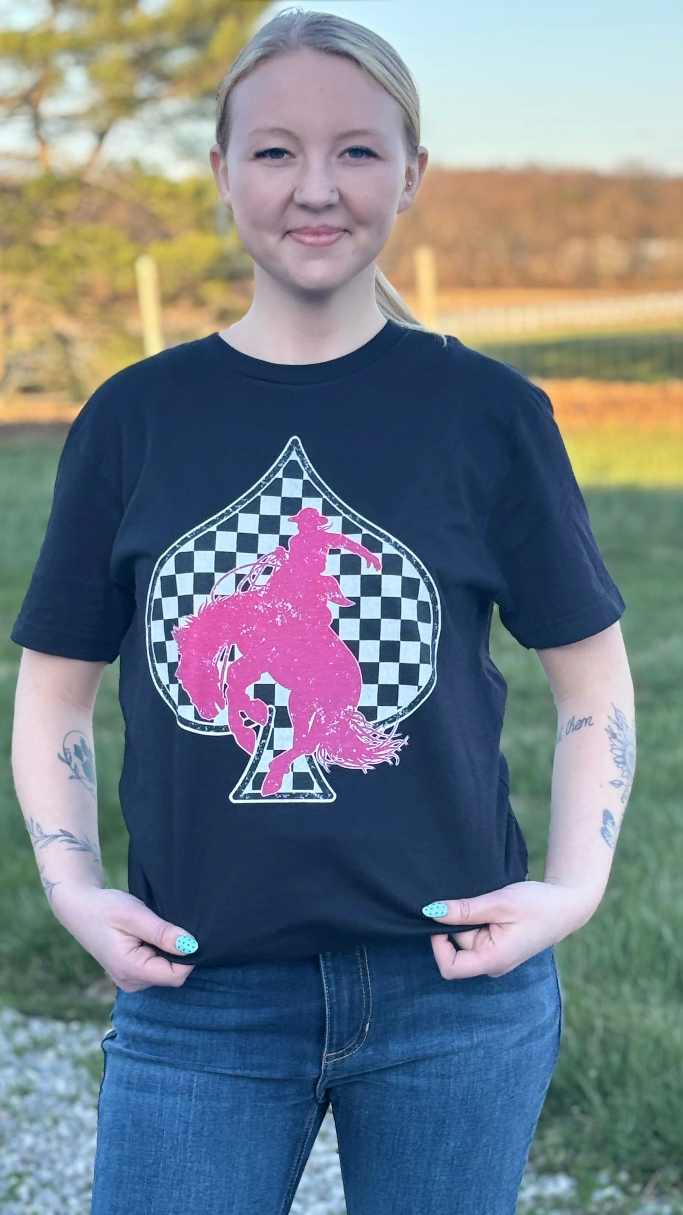 Western Cowboy Checked Spade Tee