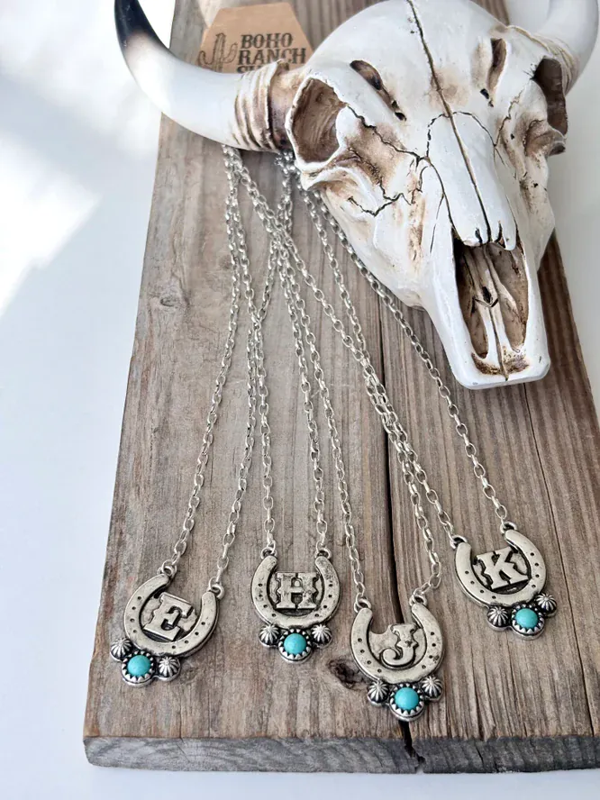 Western Initial Horseshoe Necklace - Image 2