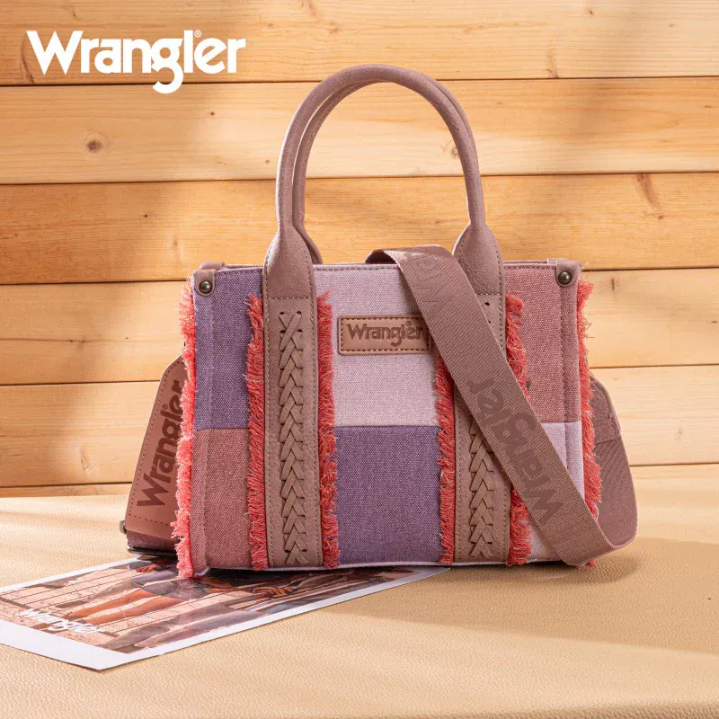 Wrangler Canvas Braided Fringe Tote Bag ~ Pink - Image 3