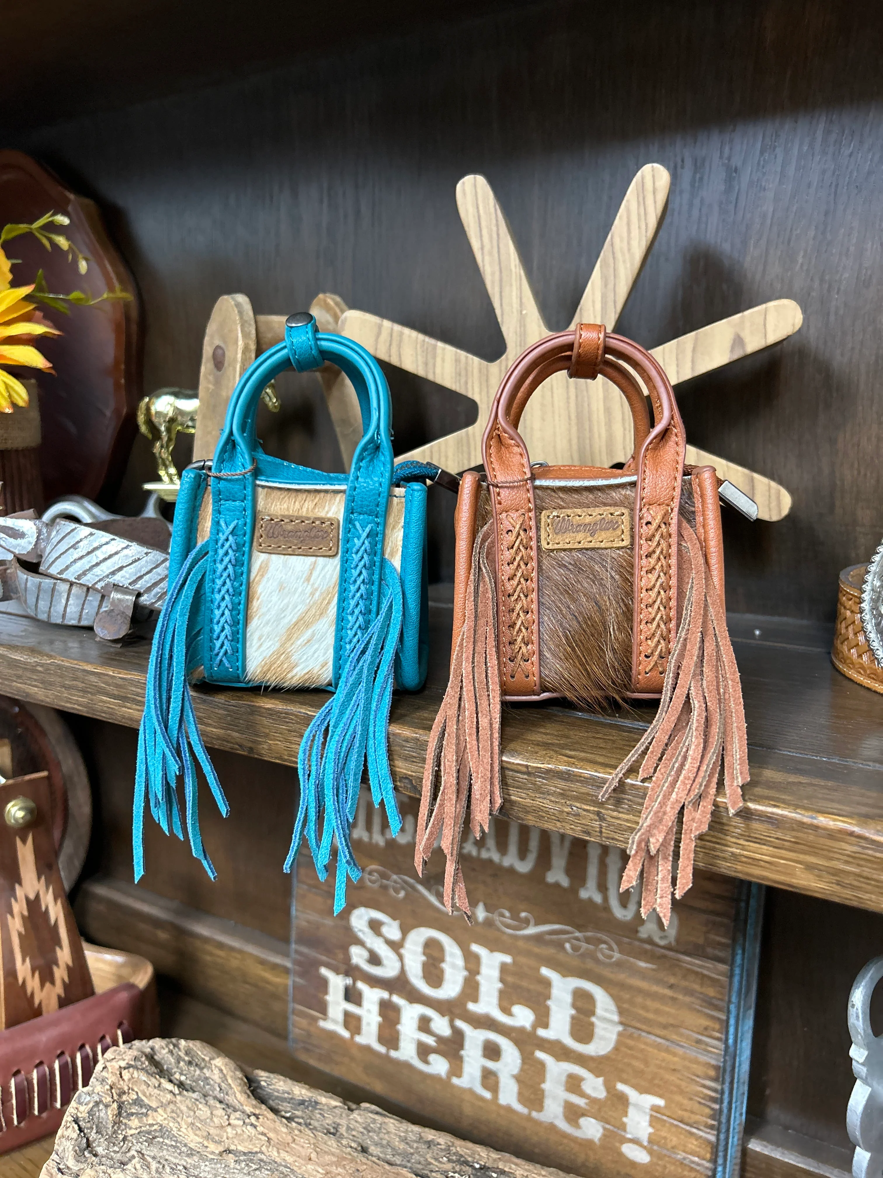 Wrangler Cowhide Mini Fringe Tote / Keychain Bag