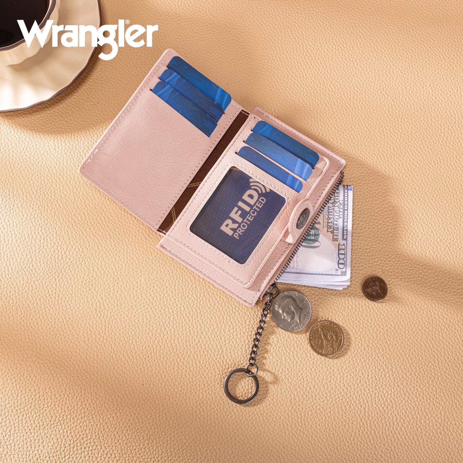 Wrangler Floral Embossed Bi-fold Wallet ~ Pink - Image 4
