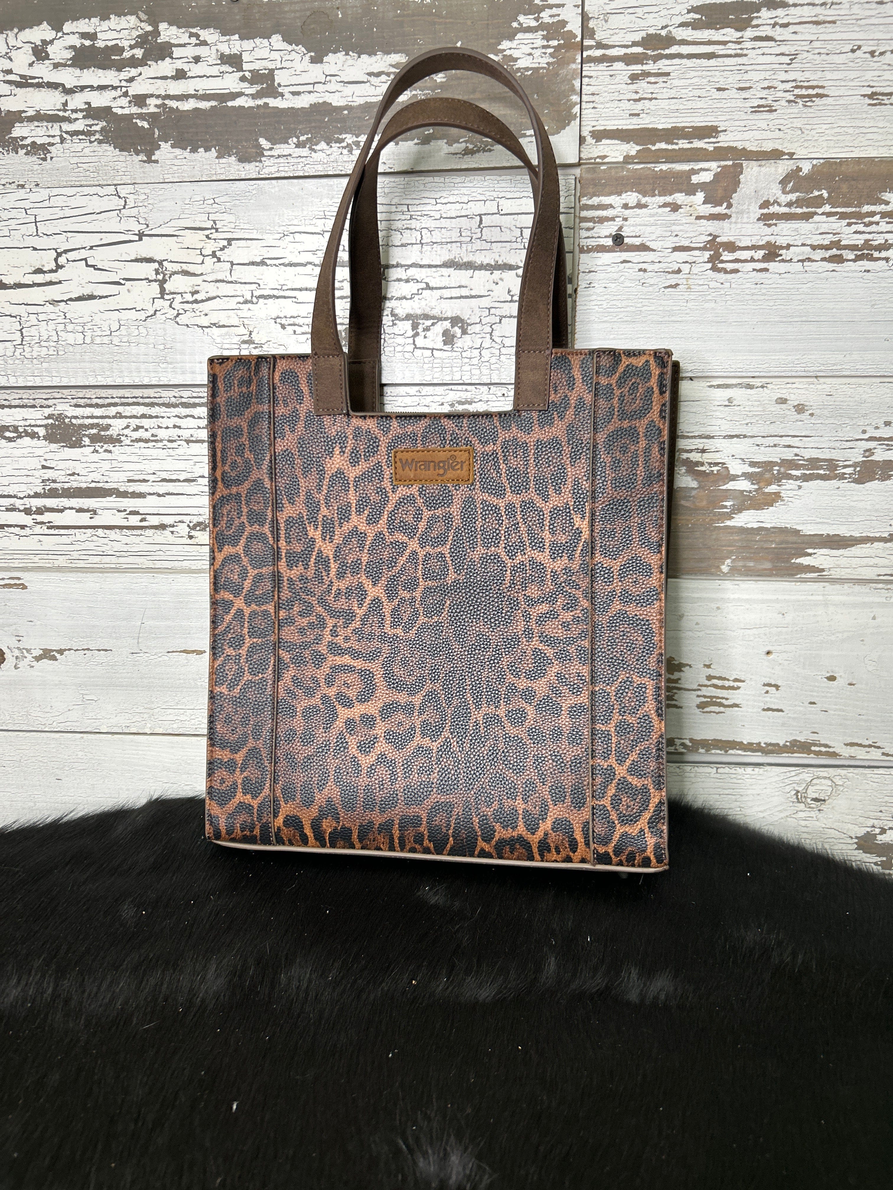 Wrangler Leopard Print Tote Bag- Coffee