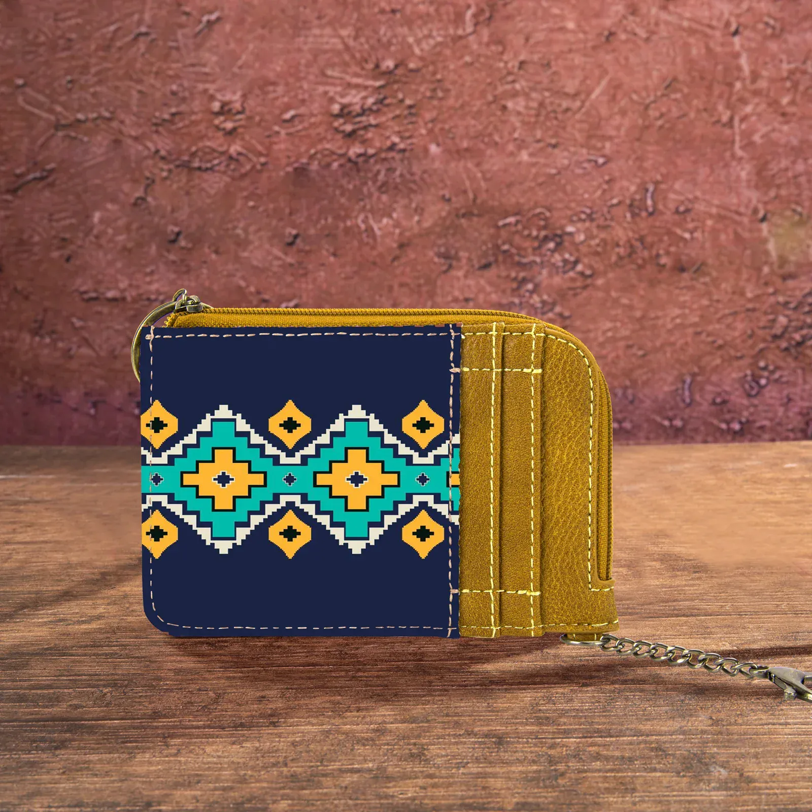 Wrangler Southwest Print Mini Zip Card Case ~ Mustard
