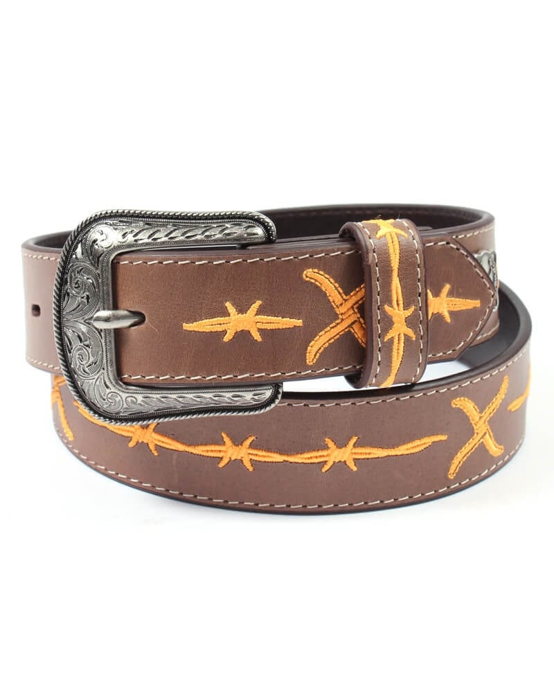 Youth Twisted X Belt with Embroidered Orange Barbwire